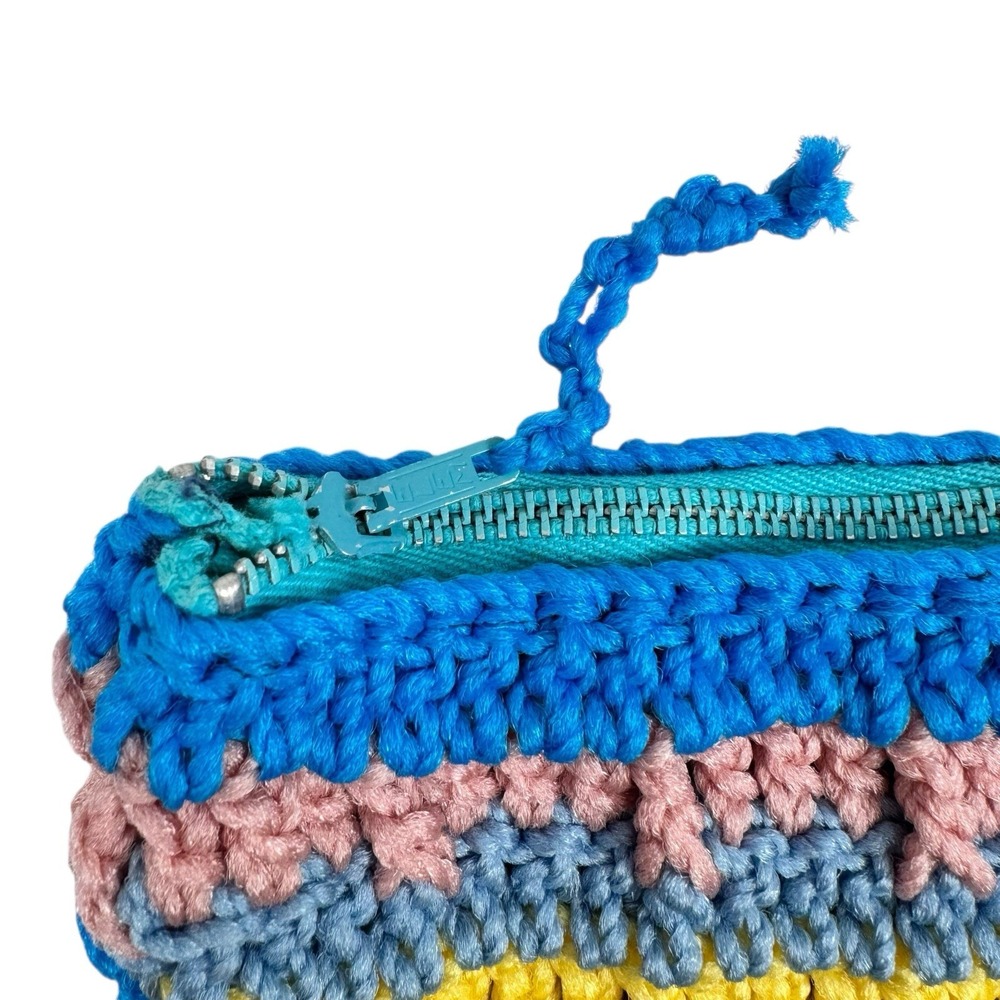 Vintage 70s Stripe Crochet‎ Clutch Purse Makeup Bag Handmade Multicolor Retro - Picture 4 of 8